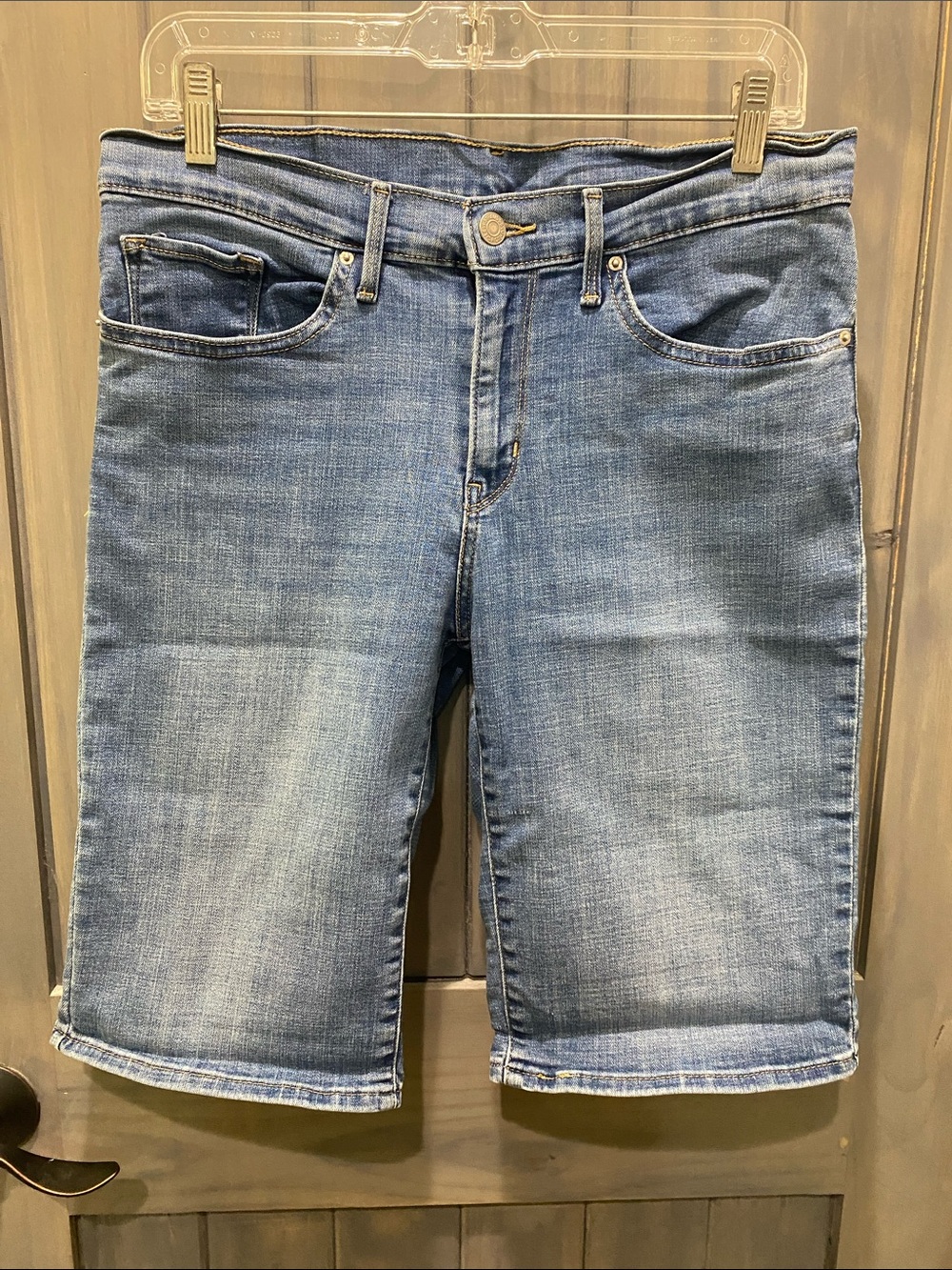Levi's Blue Denim Shorts with Tan Leather Patch
